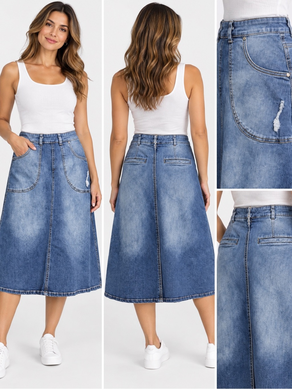 Pilcro Light Blue A-Line Midi Denim Skirt 4
